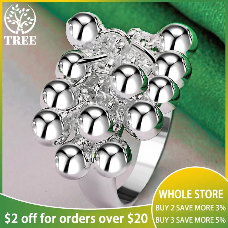 Anello in argento sterling 925 con molte perline di uva lisce per il regalo dei gioielli di fascino di nozze di fidanzamento di compleanno delle donne Spedizione gratuita
