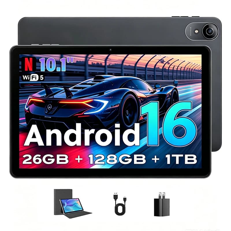 Aobante Android 16 Tablet 10.1" GMS Certified Tablets 1.6 GHz 26GB(6+20)RAM 128GB ROM 1TB Expand WiFi 6 Bluetooth 5 Dual Camera