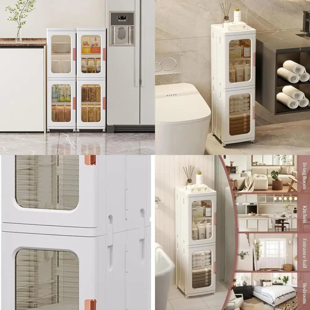 Slim cabinet with doors and shelves - Vertical kitchen cabinet, adjustable shelves, toilet paper at 2 levels