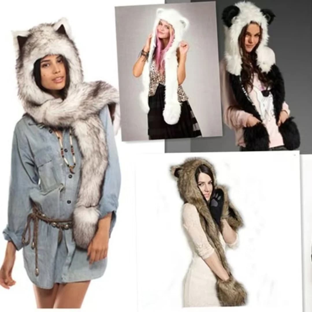 New Cute Fashion Hat Scarf Gloves 3-in-1 Single Item For Men And Women The Same Faux Fur Hat For Multiple Scenes