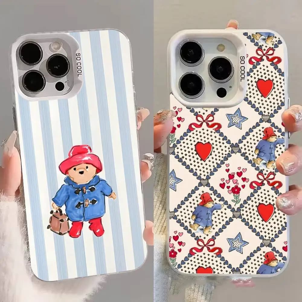 Custodia per telefono P-PaddingtonS Bear per iPhone 16,15,14,13,12,11,8,7,Pro,Max,Plus,Mini,XS,SE Cover antiurto opaca bianca caramella