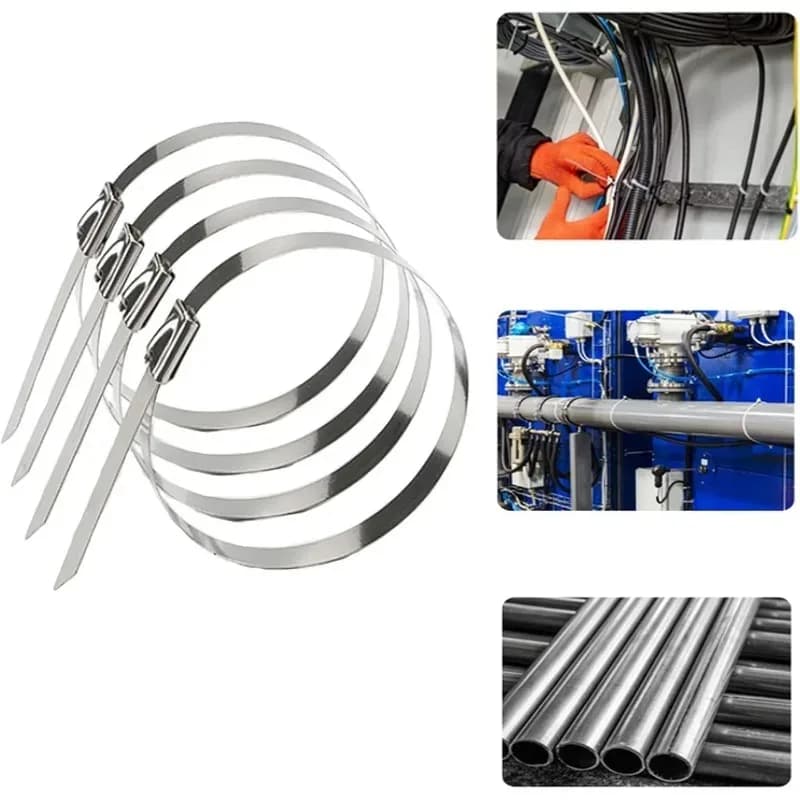 For Home Office 50 Pieces Stainless Steel Cable Ties 4.6 X 200mm Self Locking Metal Exhaust Wrap Coated Locking Cable Zip Ties