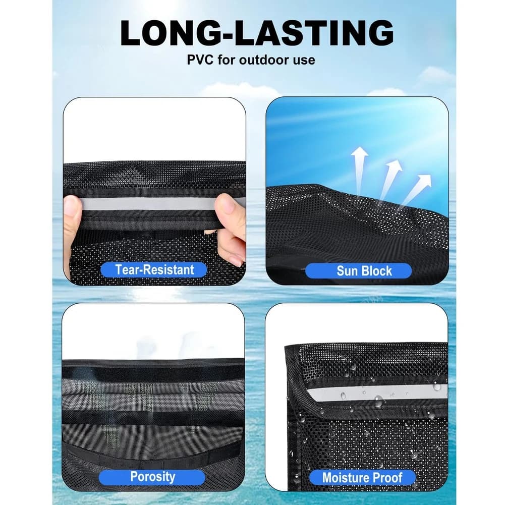 Leak-Proof Reflective Boat Storage Net Bag with For self-Grip Pad Mounting for Fishing Gear and Marine Accessories