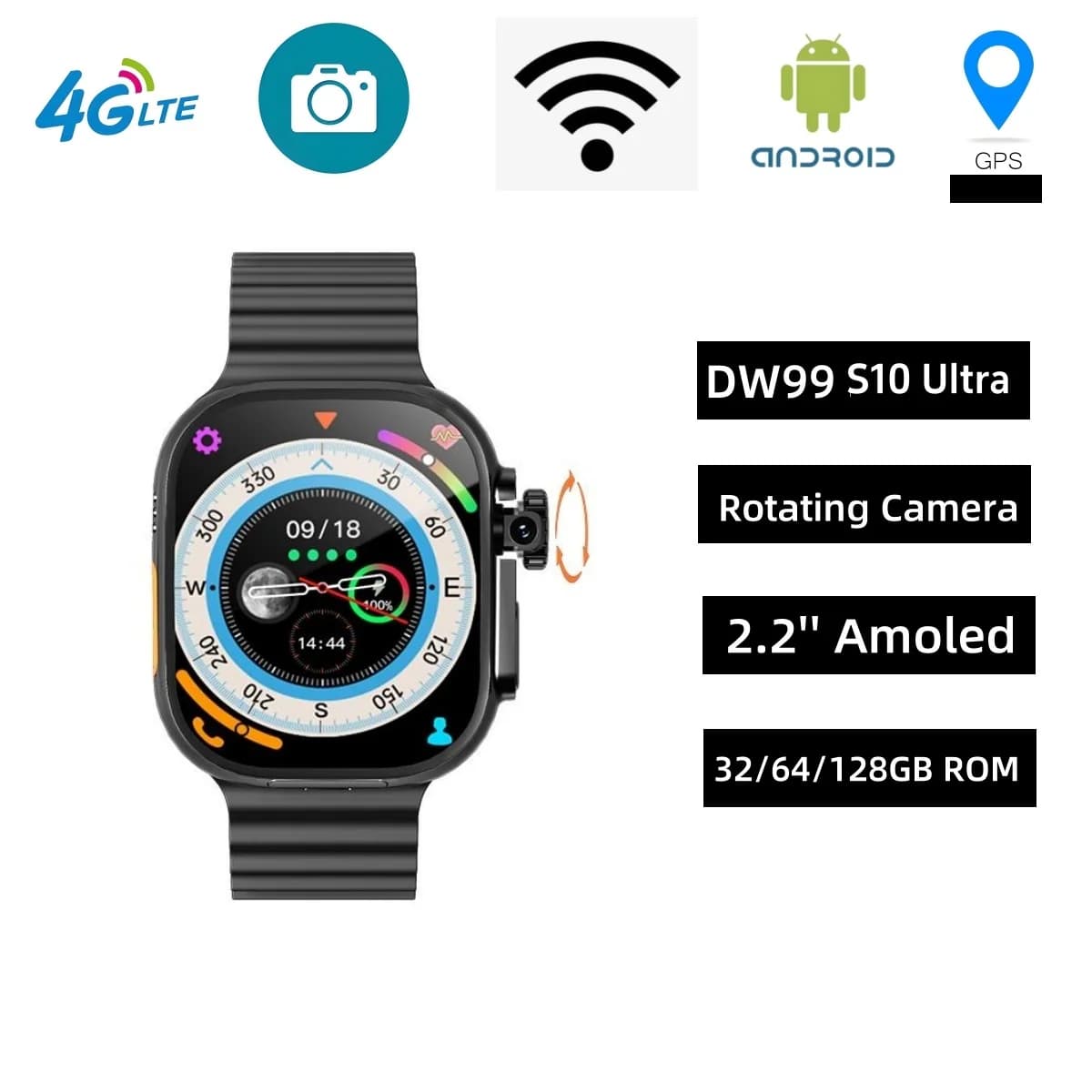Original DW99 Smart Watch 4G/5G LTE Android System 10.0 8MP HD Video Camera GPS WIFI NFC S10 Ultra 3 Smartwatch Men Google Play Store