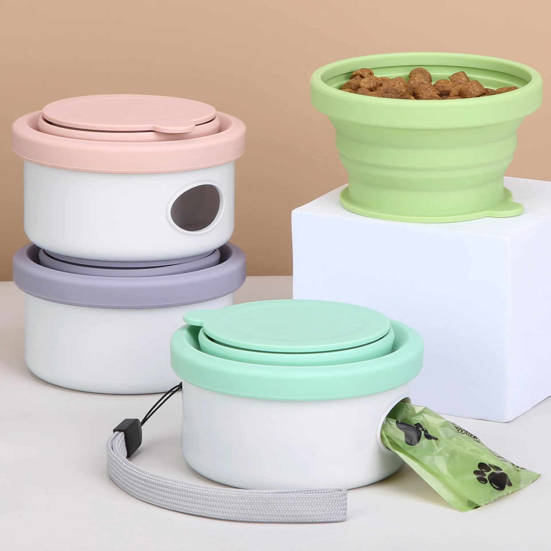 Ciotola Portatile per Cani da Passeggio, Contenitore per Snack, Tazza per Acqua da Viaggio, Ciotola Pieghevole per Cibo per Cani