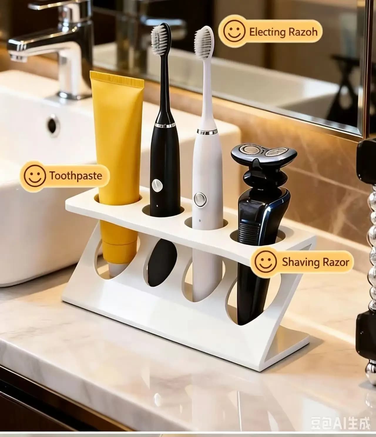 Portaspazzolino Elettrico di Alta Gamma, Portaoggetti da Bagno per Dentifricio e Rasoio, Organizer Premium per Articoli da Toeletta