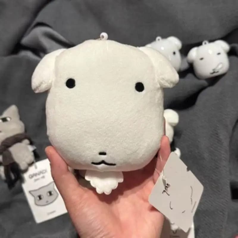 Cute Stuffed Big Head White Dog Plush Keychain Kawaii Mini Doll Backpack Charm for Daily Wear Accessory