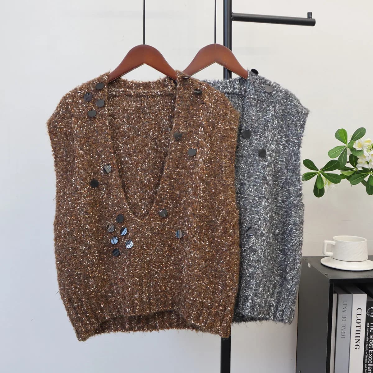 Pullovers Women Sweater Vest Knitted V Neck Sleeveless Vintage Jumpers Y2k Streetwear Elegant Knit Casual Autumn Winter 2026