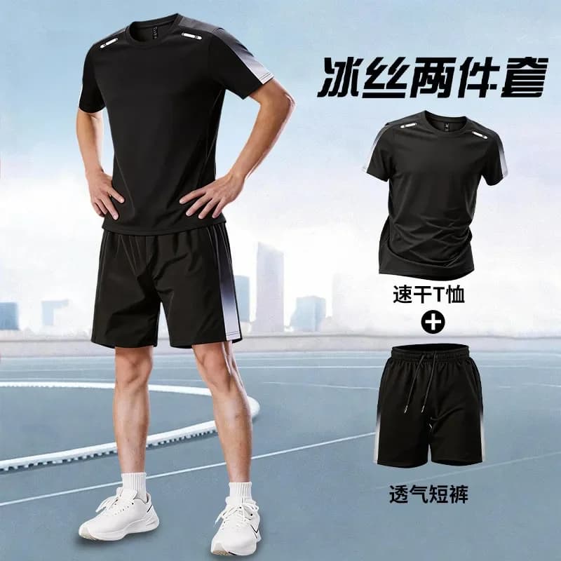 Completo Estivo da Uomo in Seta Ghiaccio - T-Shirt Traspirante ad Asciugatura Rapida e Pantaloncini da Badminton per Palestra e Tempo Libero