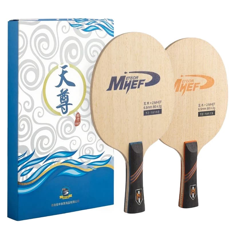 METEOR MHEF Lama da ping pong blu gialla incorporata in fibre ad alta elasticità 7 strati racchetta da ping pong paddle loop attacco rapido con scatola