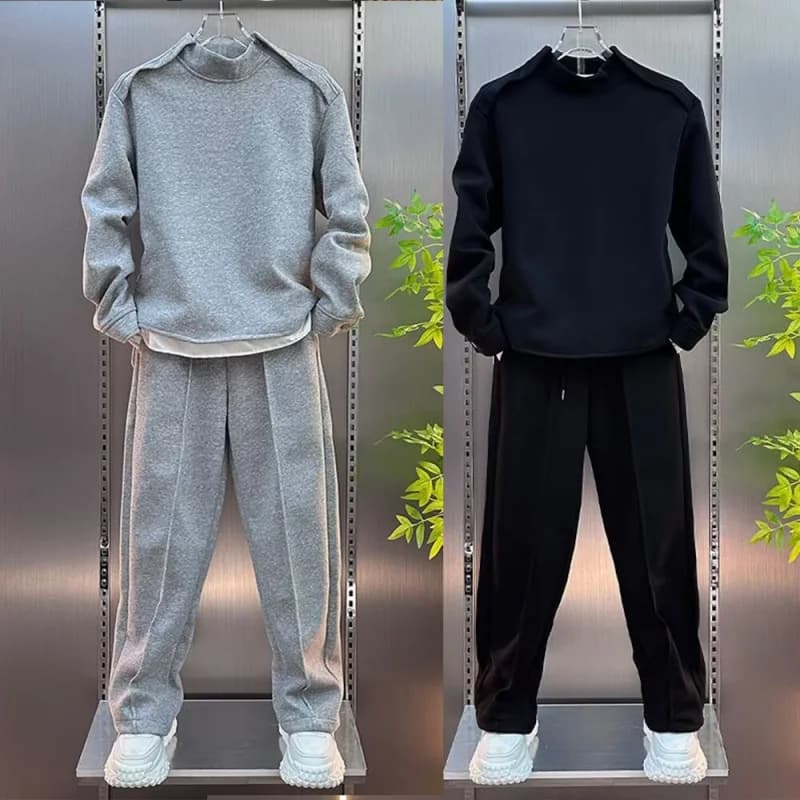 2 pezzi set autunno uomo semplice abbigliamento sportivo casual cerniera girocollo pullover felpa tinta unita 2025 nuovo articolo set completo