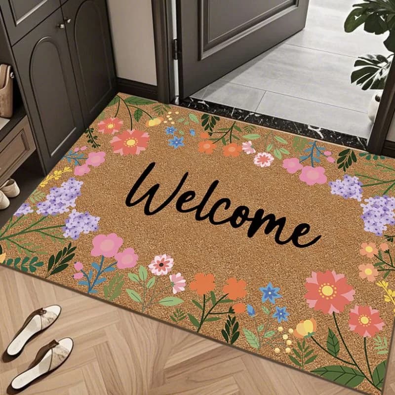 VIKAMA Tappetino di benvenuto floreale, tappetino antiscivolo e assorbente per l'ingresso, tappetino decorativo per l'ingresso di casa, decorazione per la casa
