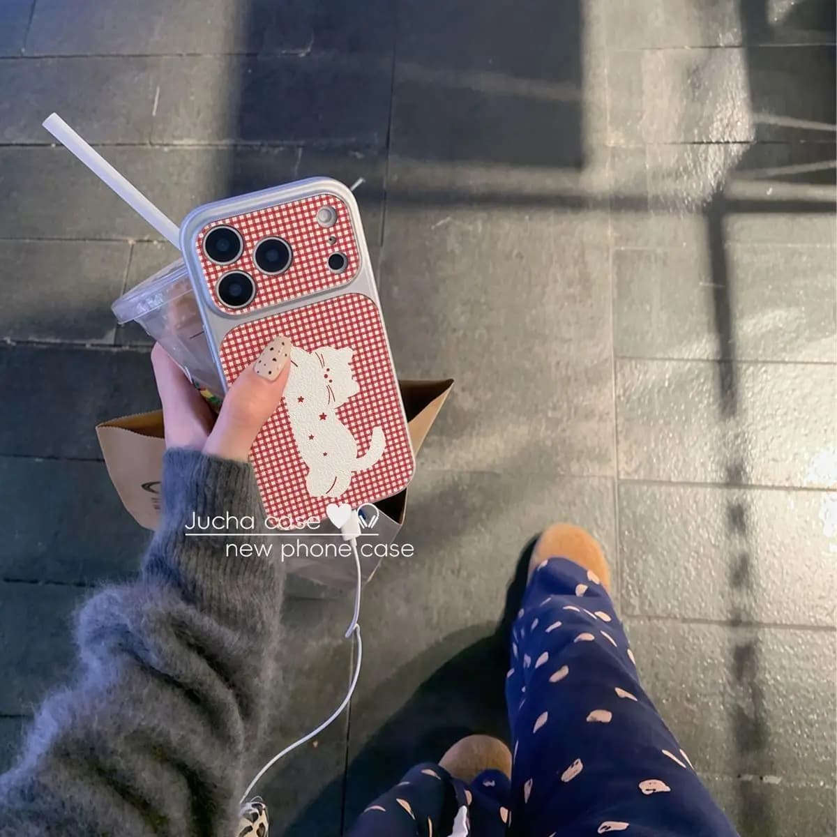 Custodia per telefono in pelle alla moda INS con motivo scozzese e design di cuccioli/gattini, antiurto e anti-caduta, per iPhone 17 16 E 15 14 13 Pro Max Plus