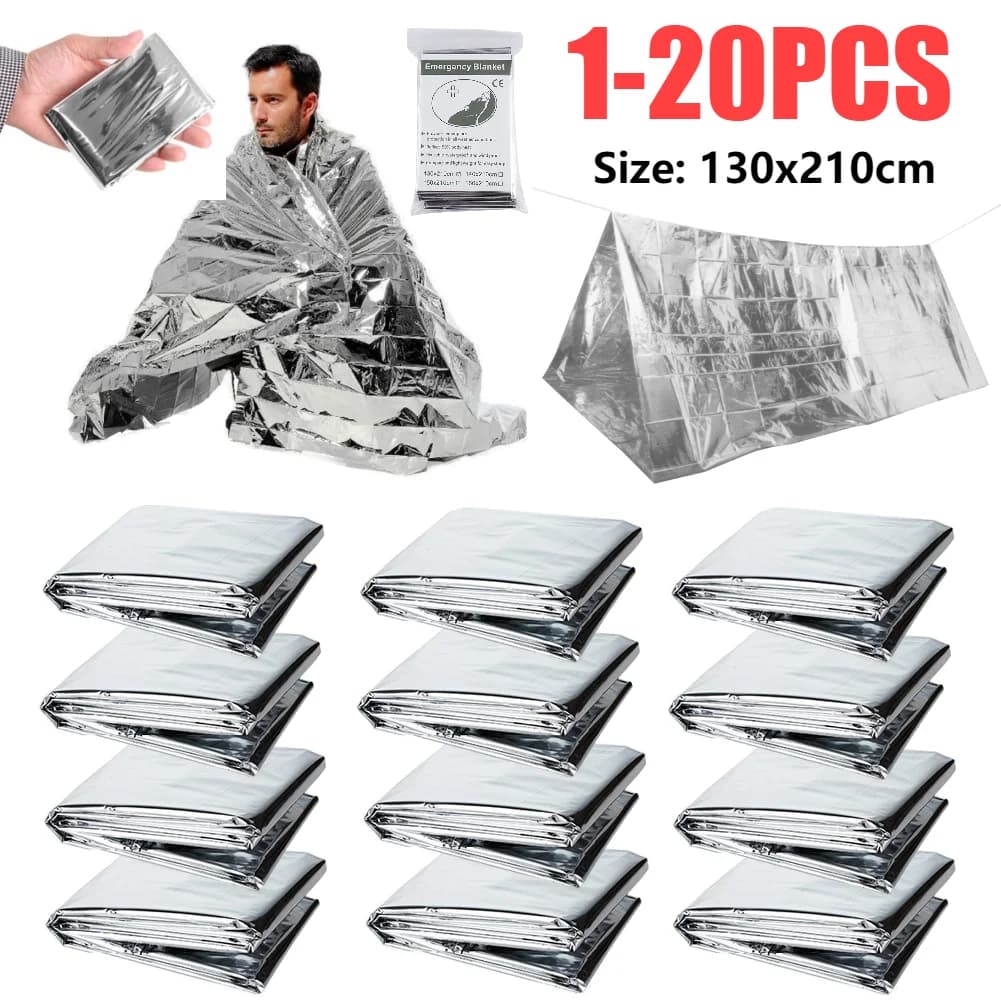 1-10PCS Coperta termica di emergenza Coperta di sopravvivenza esterna Pieghevole impermeabile antivento Coperta di salvataggio Tappetino da campeggio di primo soccorso