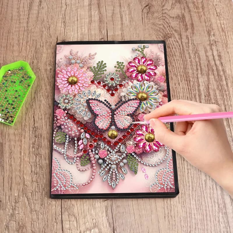 Quaderno di pittura diamante fiore farfalla fai da te a forma speciale strass arte mosaico diario A5 quaderno di schizzi per studio regalo fatto a mano
