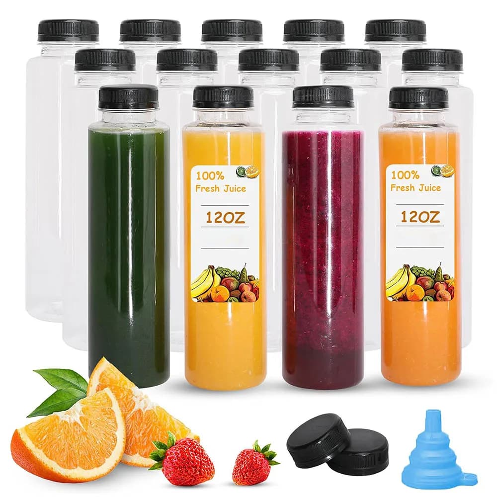 Bottiglie per Succhi da 12OZ con Tappi, Bottiglie di Plastica Vuote con Coperchi Antimanomissione per Succhi, Bevande Proteiche e Altre Bevande