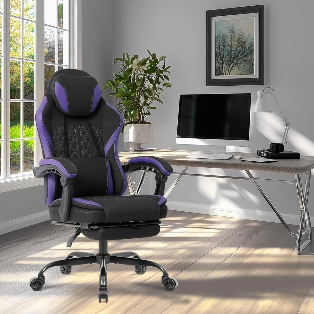 Sedia da Gaming Ergonomica con Schienale Alto, Poggiapiedi, Poggiatesta Regolabile e Supporto Lombare Massaggiante, 90-155 ° Inclinazione Libera