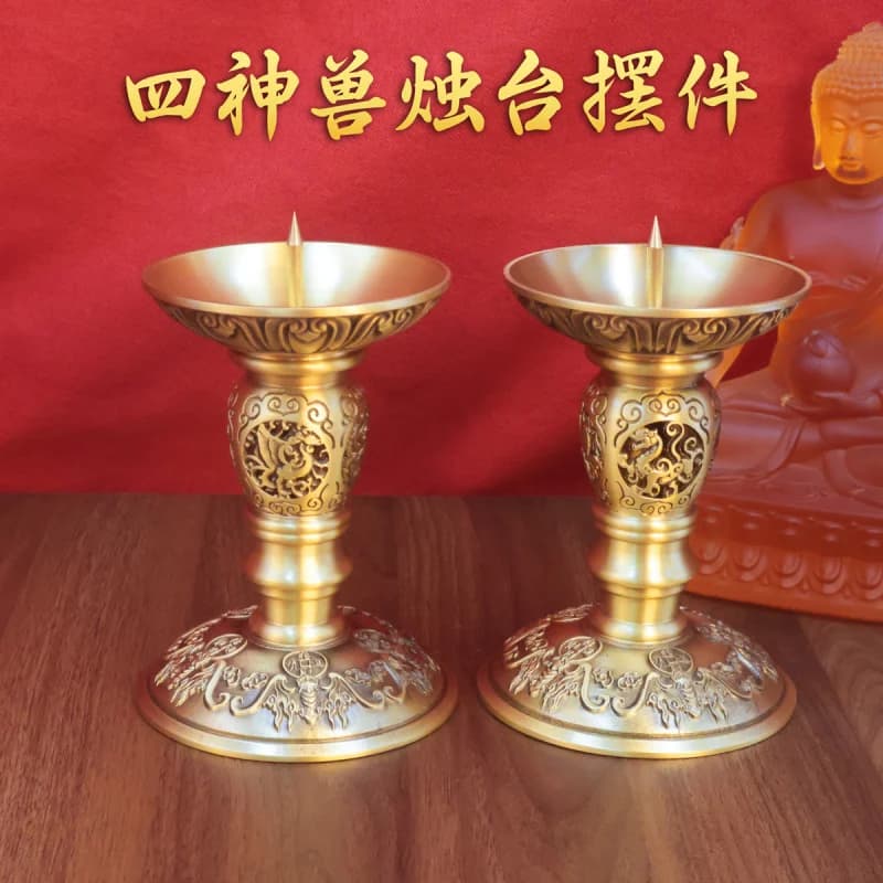 Quattro bestie mitiche Ornamento in ottone Luce eterna Uso domestico Portacandele Buddha Torma Offendo lampada Buddh