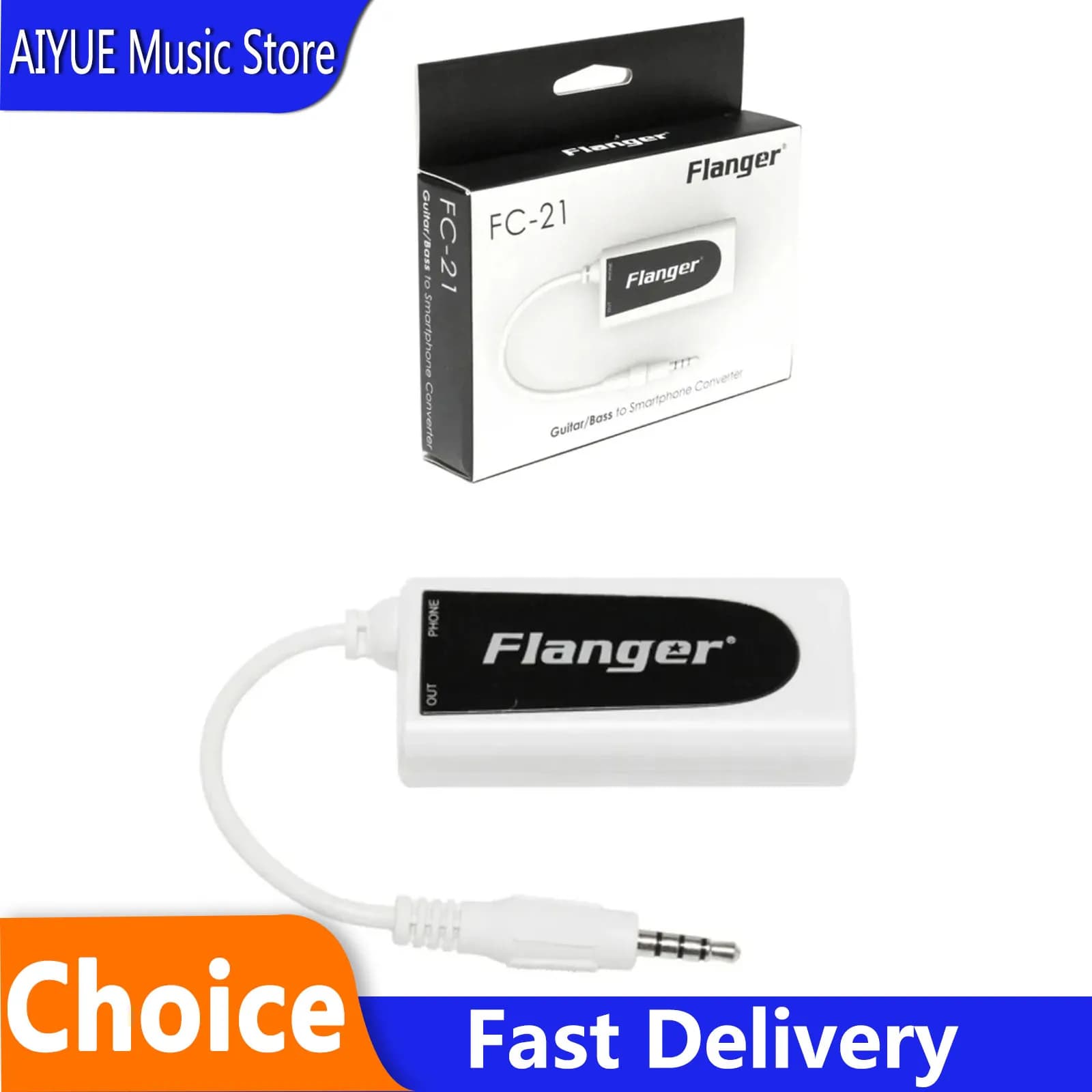 Flanger FC-21 Guitar Connector Converter Electric Guitar Bass to Mobile Phone Tablet Adapter Compatible With IPhone/IPad Android