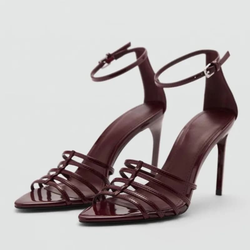 Designer Fashion Hollow Narrow Band High Heel Sandals Women Elegant Buckle Ankle Strap Stiletto Heels Sexy Open Toe Party Pumps