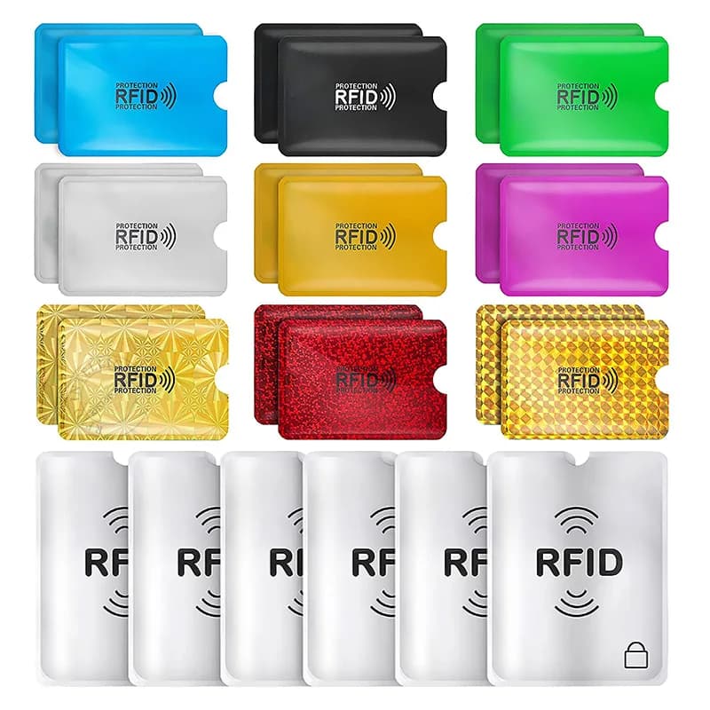 50Pcs all'ingrosso RFID Blocking Card Sleeves Anti Scan Bank porta carte di credito Laser foglio di alluminio NFC Reader Lock Protecter