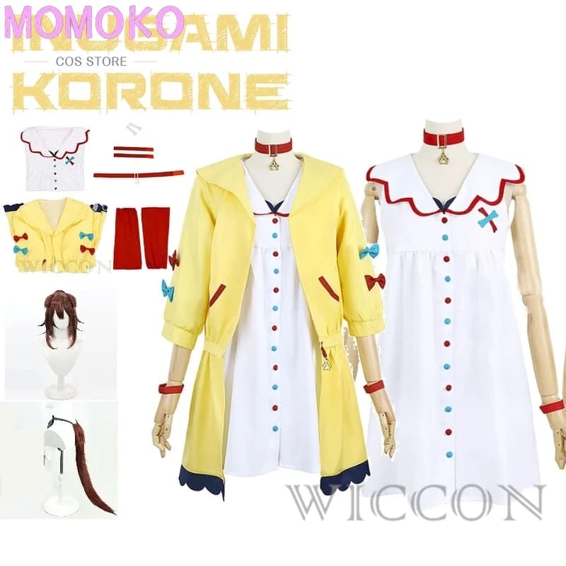 Hololive Gamers Virtual Anchor Inugami Korone con vestito bianco Un cane in una panetteria ovunque Youtube Costume cosplay pieno di set