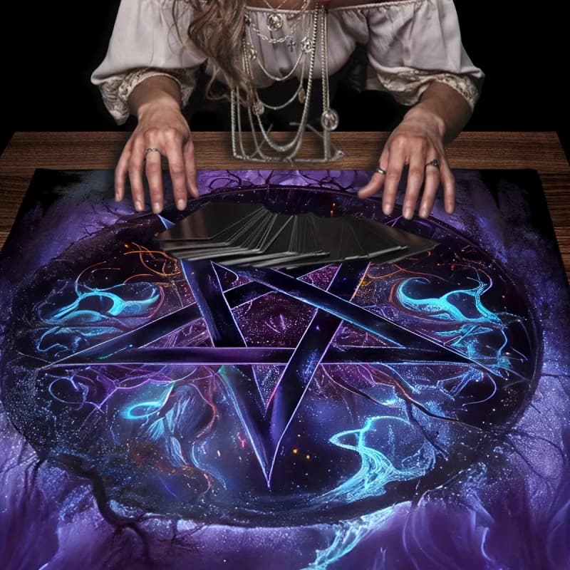 Tappeto da Altare VIKAMA con Pentagramma Fiamma Viola - Tovaglia per Cerimonie di Magia Nera, Tappetino per Divinazione Strega