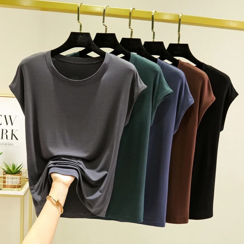 Modal Sleeveless round Neck T-Shirt Women's Summer Slim Fit Breathable Base Shirt Versatile Thin Elastic Fiber Top