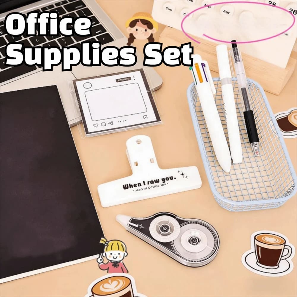 Set di Cancelleria Semplice per Studenti, Kit Portatile con Note Adesive, Set di Cancelleria Scolastica, Nastro Correttore Utile, Kit Regalo per Studenti