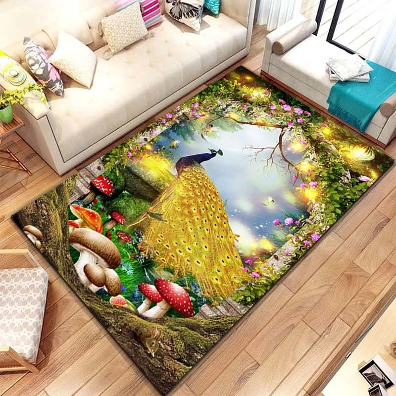 Tappeto 3D Exquisite Peacock Animal Area, tappeto per la casa soggiorno camera da letto divano zerbino decorazione della cucina, tappetini antiscivolo