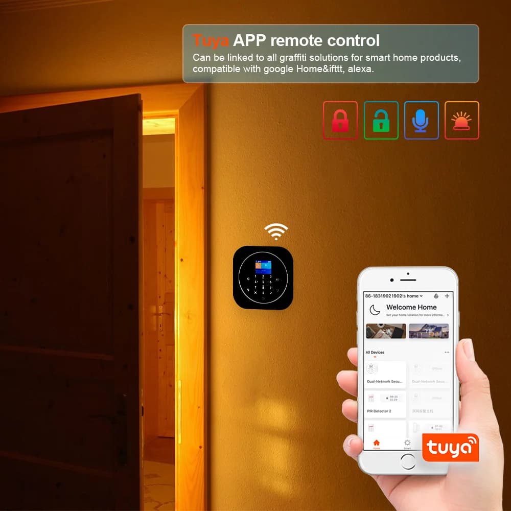 KERUI Kit sistema di allarme Alexa per casa Allarme domestico antifurto WIFI/GSM con sensore di movimento anti-animale domestico Sensore porta Allarme sirena G12