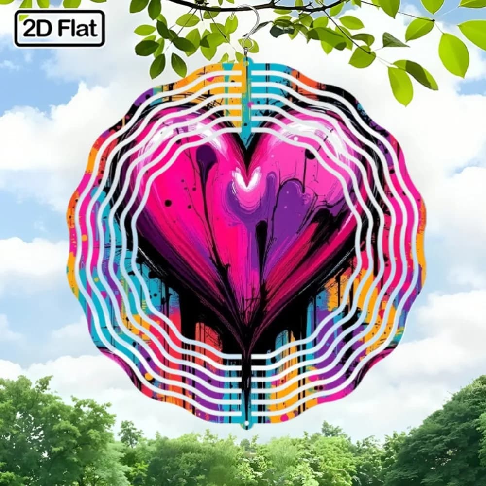 Outdoor 2D Spinning Wind Chime Wall Art Soothing Visual Sound Decor for Garden Patio Rotating Gift