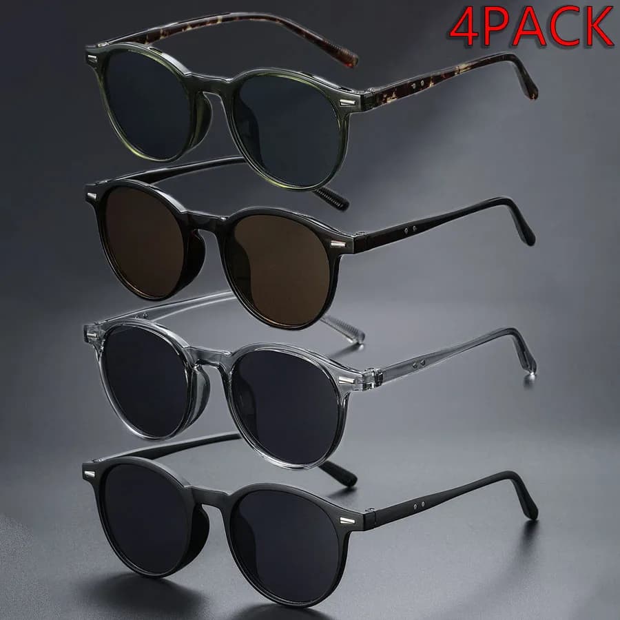 Confezione da 4 occhiali alla moda con montatura rotonda alla moda, unisex, regalo ideale per fotografie di strada, feste e regali