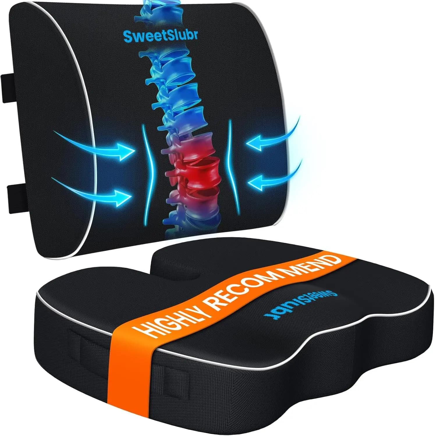Set di Cuscini Ergonomici in Memory Foam per Sedia da Ufficio, Auto, Casa - Nero/Grande