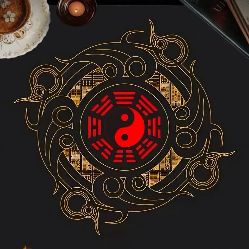 Tappetino per divinazione dello zodiaco con simboli Yin Yang Bagua, per la lettura dei tarocchi e l'arredamento mistico della casa