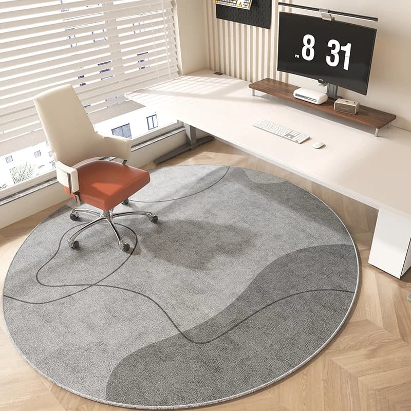 VIKAMA Minimalist Abstract Curve Round Office Chair Mat Soft Non Slip Grey Floor Rug Modern Study Desk Interior Decor Carpet