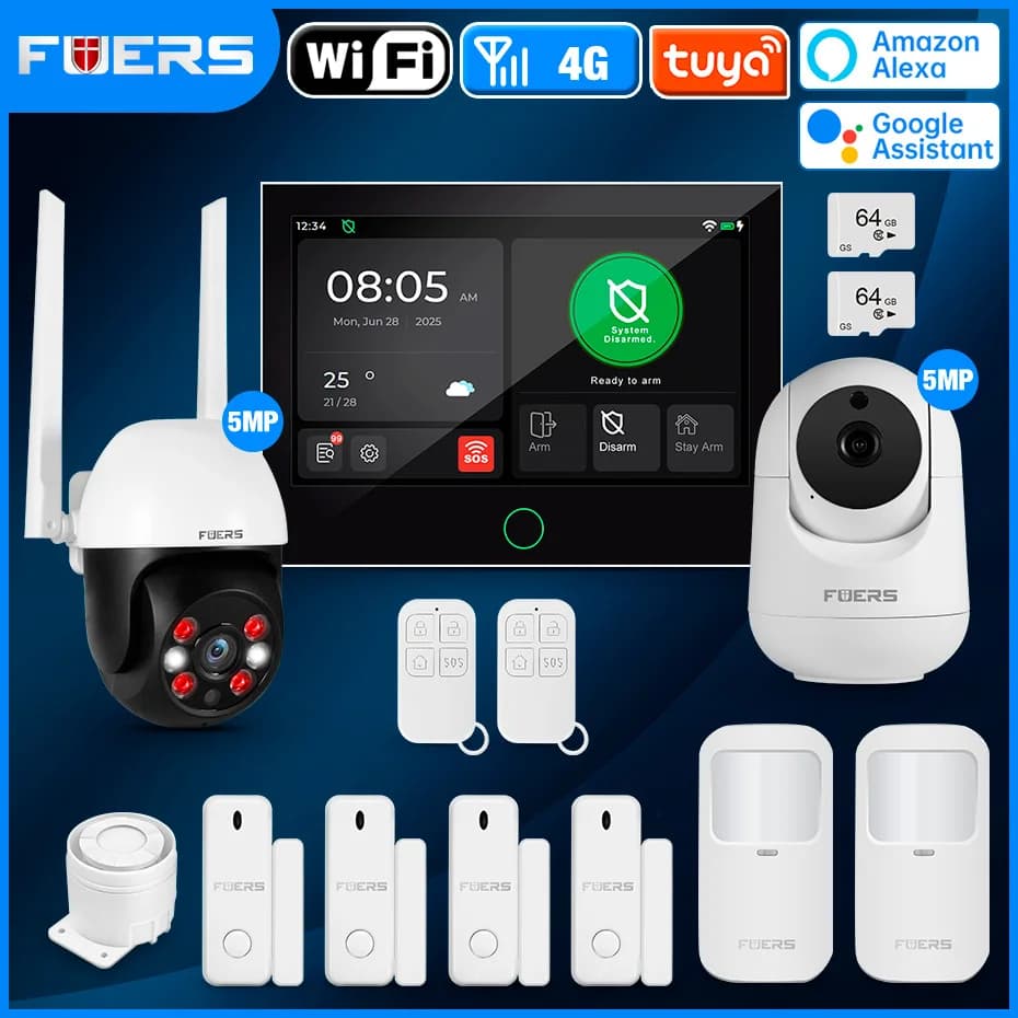 FUERS Schermo TFT da 7 pollici 4G LTE WiFi Tuya Sistema di allarme di sicurezza domestica intelligente G70 FSK Sistema di allarme di sicurezza antifurto domestico wireless