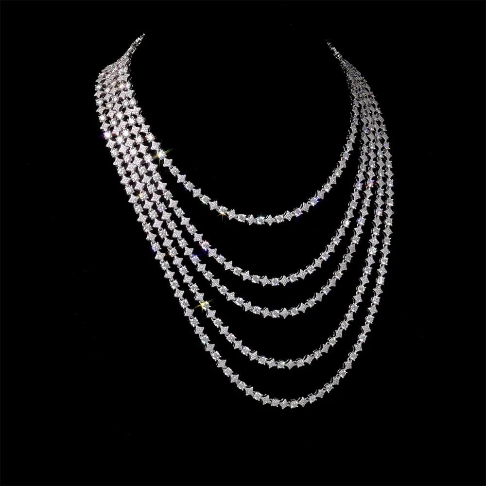 Women's NUOYA Fine Jewelry 6mm Star Shape Tennis Chain 925 Silver Shiny Round Cut VVS Moissanite Stones Hip Hop Style.