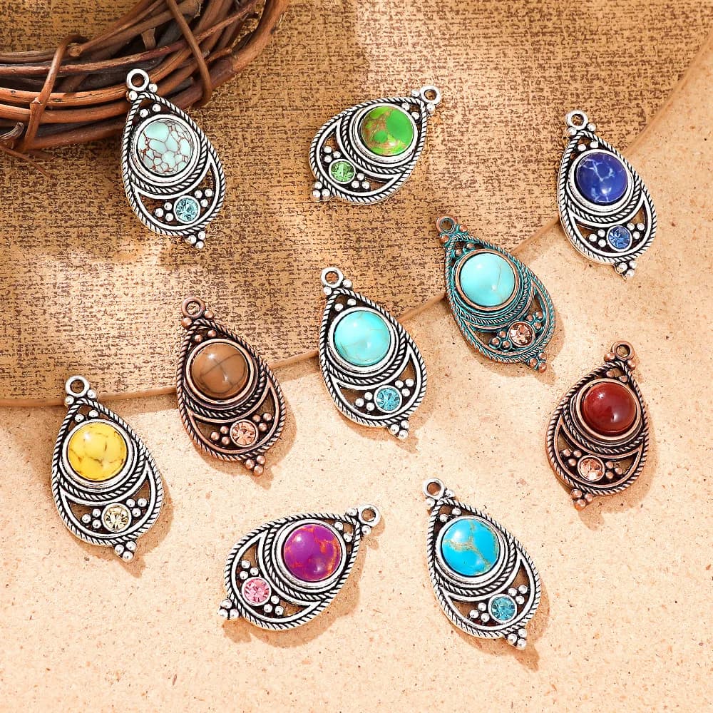 2026 New Vintage Ethnic Bohemia Stone Setting Pendants for Women Earrings Necklaces Charms for DIY Making Jewelry Accessories