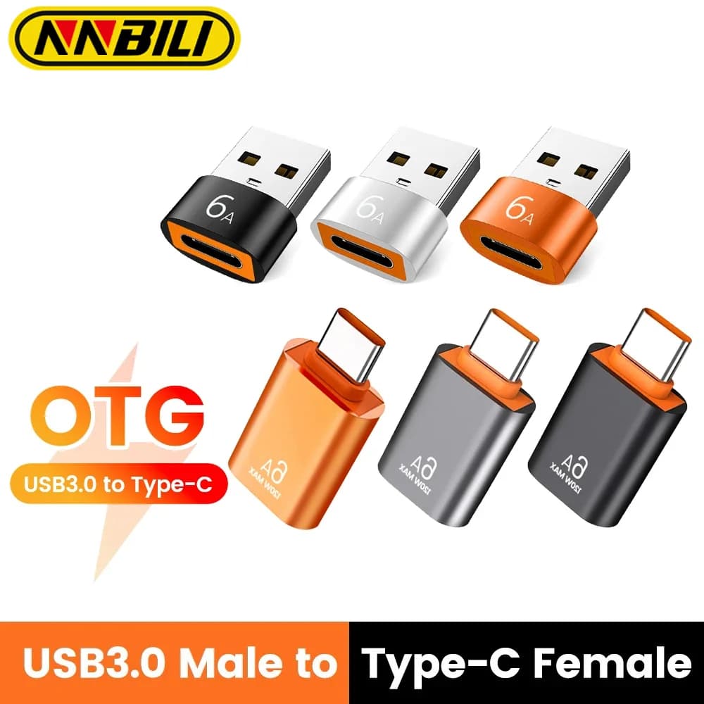 NNBILI 6A USB 3.0 Type C OTG Adapter Fast Charging Type C Male To USB Female Converter For Xiaomi Samsung Laptop OTG Connector