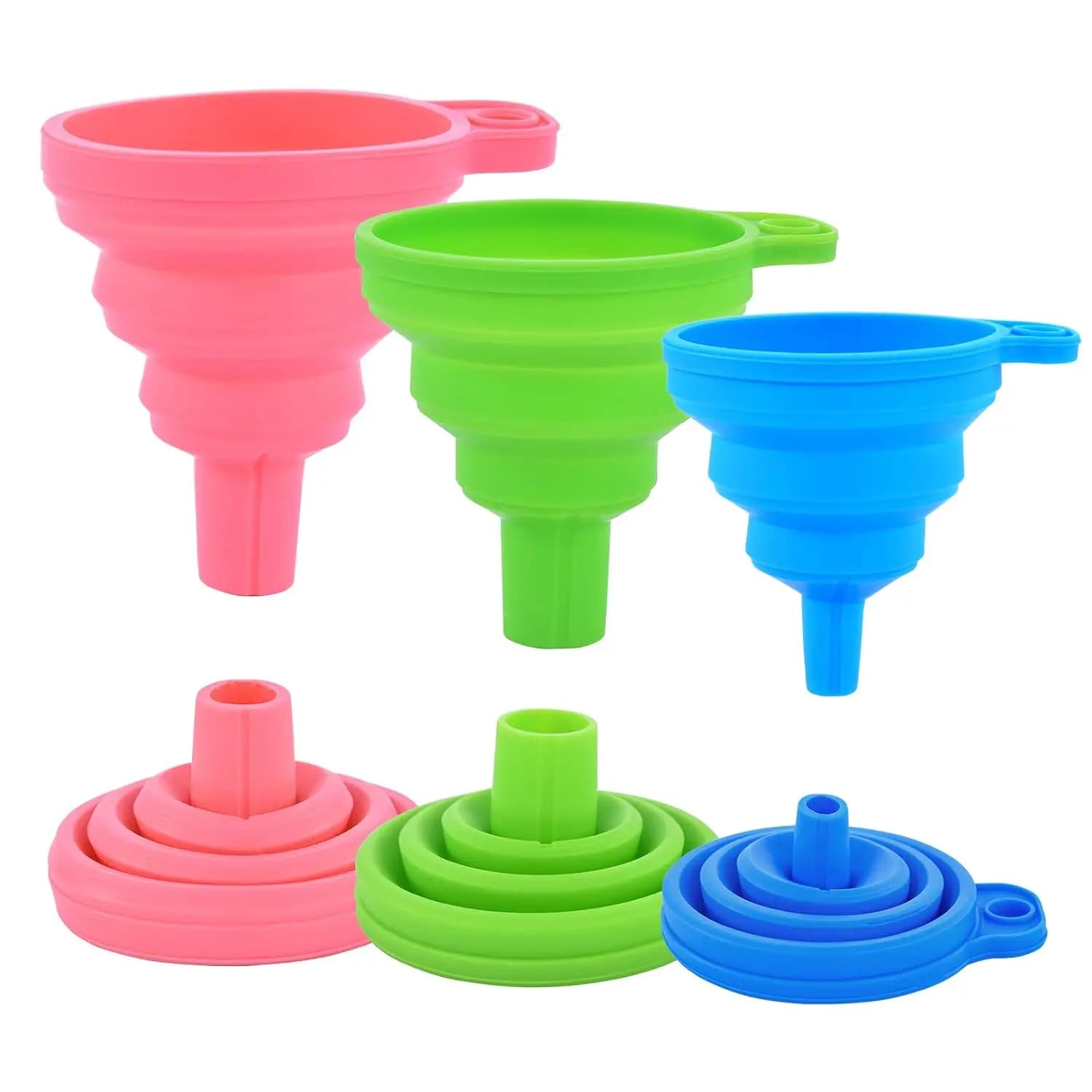Set di 3 Imbuti Pieghevoli in Silicone, Flessibili e Richiudibili per Cucina, Filtraggio Olio, Profumi, Capsule, Spezie