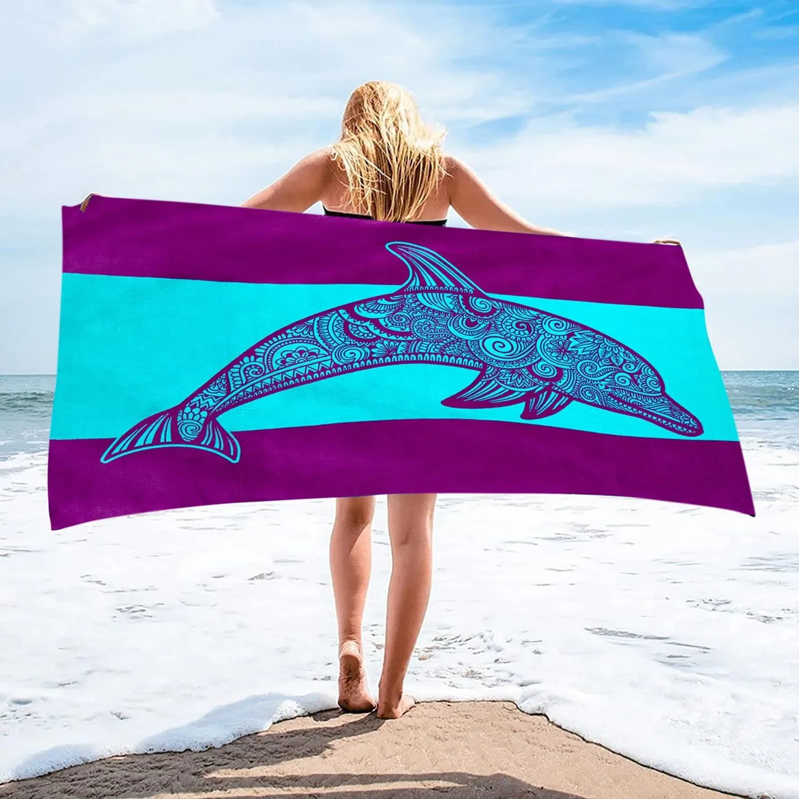 Asciugamano da spiaggia in microfibra ad asciugatura rapida stampato con animali Asciugamani sportivi di grandi dimensioni Accessori da campeggio Poncho da surf in mare Viaggio Campeggio Donna Uomo