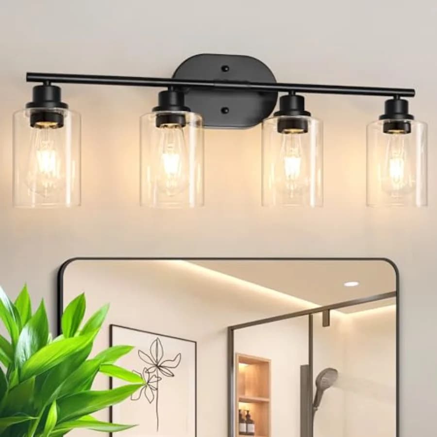 Lampada da Parete per Bagno con Vetro Trasparente per Specchio, Soggiorno, Corridoio, Armadietto, Base E26