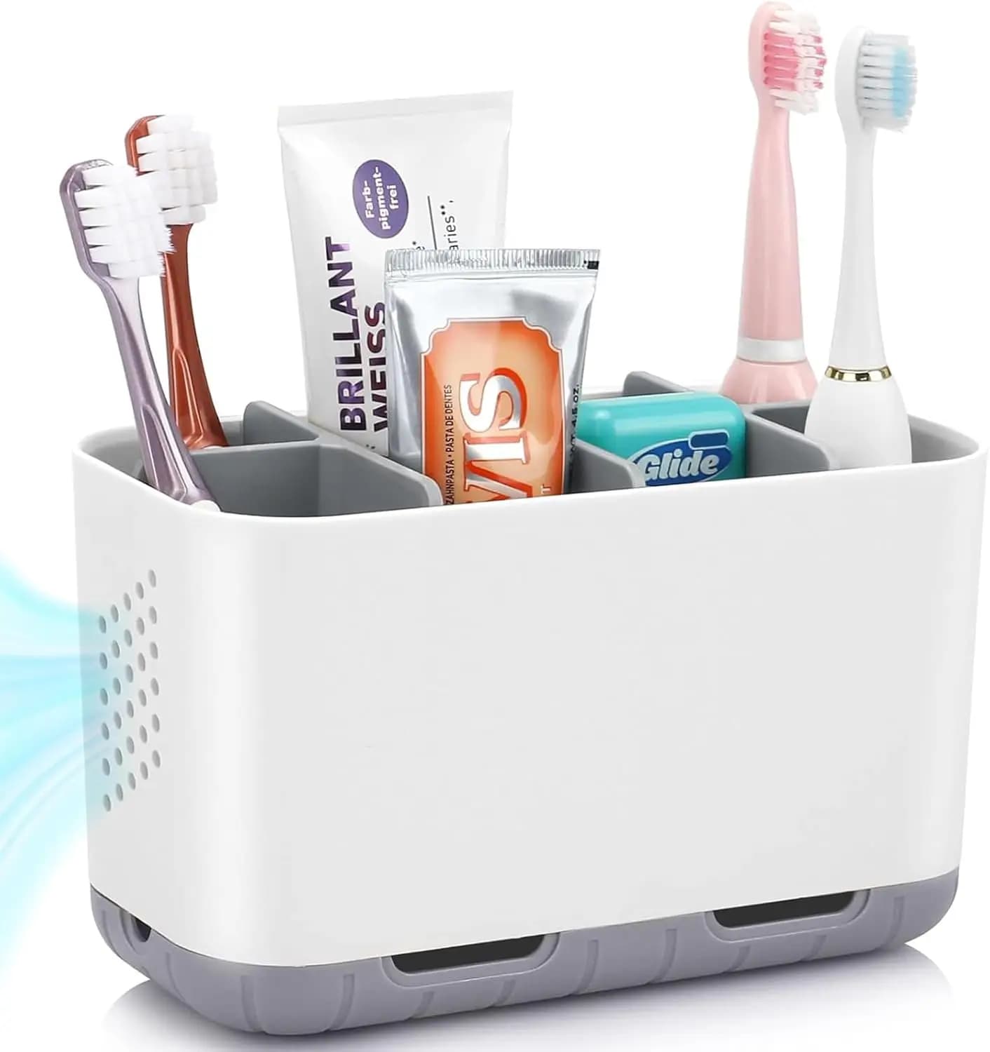 Portaspazzolino e Portadentifricio Regolabile con Drenaggio, Set Organizzatore Bagno Rustico Antiscivolo per Famiglia Grigio