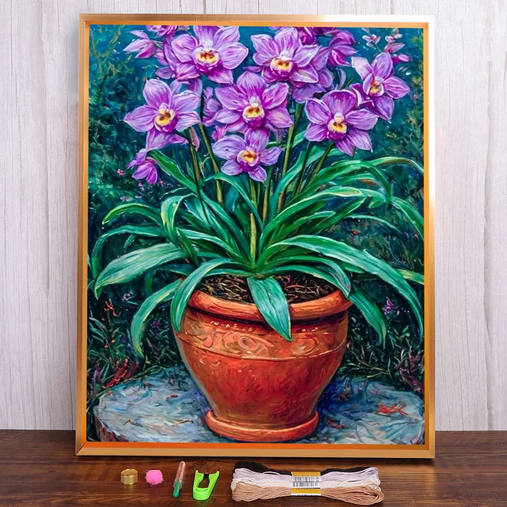 Fiore Phalaenopsis stampato punto croce kit completo ricamo fai da te mestiere cucito cucito maglieria pacchetto magico all'ingrosso