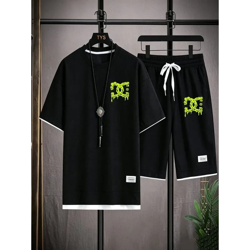 2026 Youth waffle print T-shirt&drawstring shorts with side pockets casual summer two-piece set fashionable and versatile