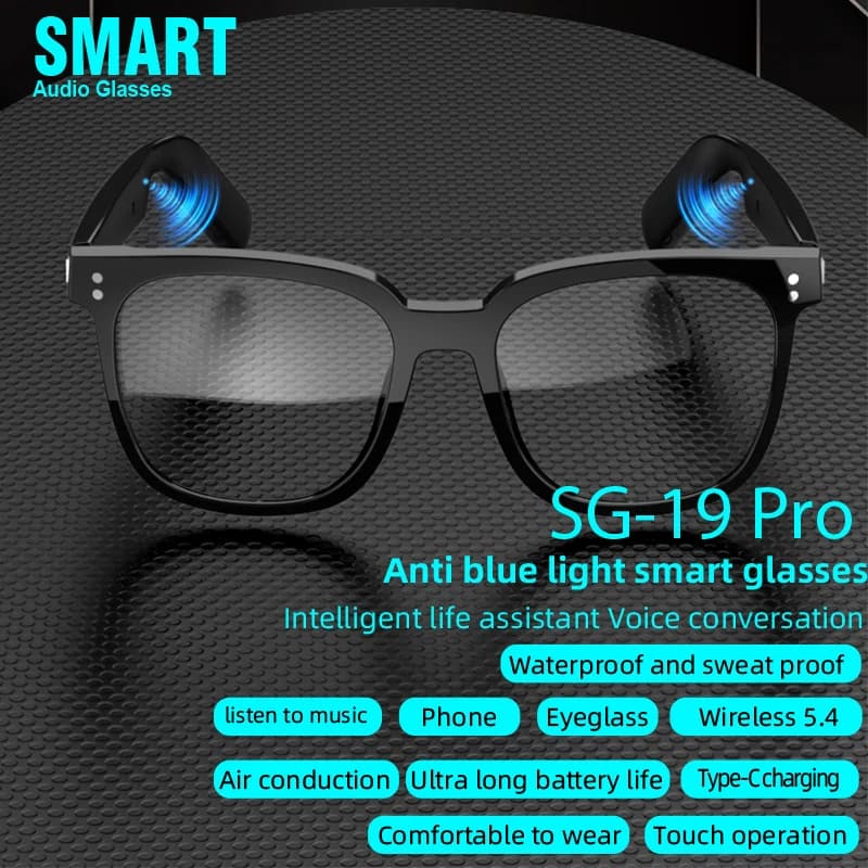 SG19 Pro Smart Glasses Smart Sunglasses Bluetooth 5.4 headset with 2 magnetic clips on sunglasses Polarized lenses Night guide