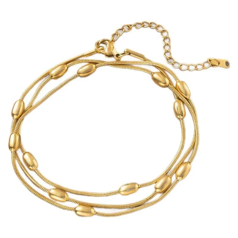 Collana e Bracciale Multistrato Trendy Color Oro e Argento per Donne, Bracciale con Catena a Perline Ovali, Accessori di Gioielleria Semplici ed Eleganti