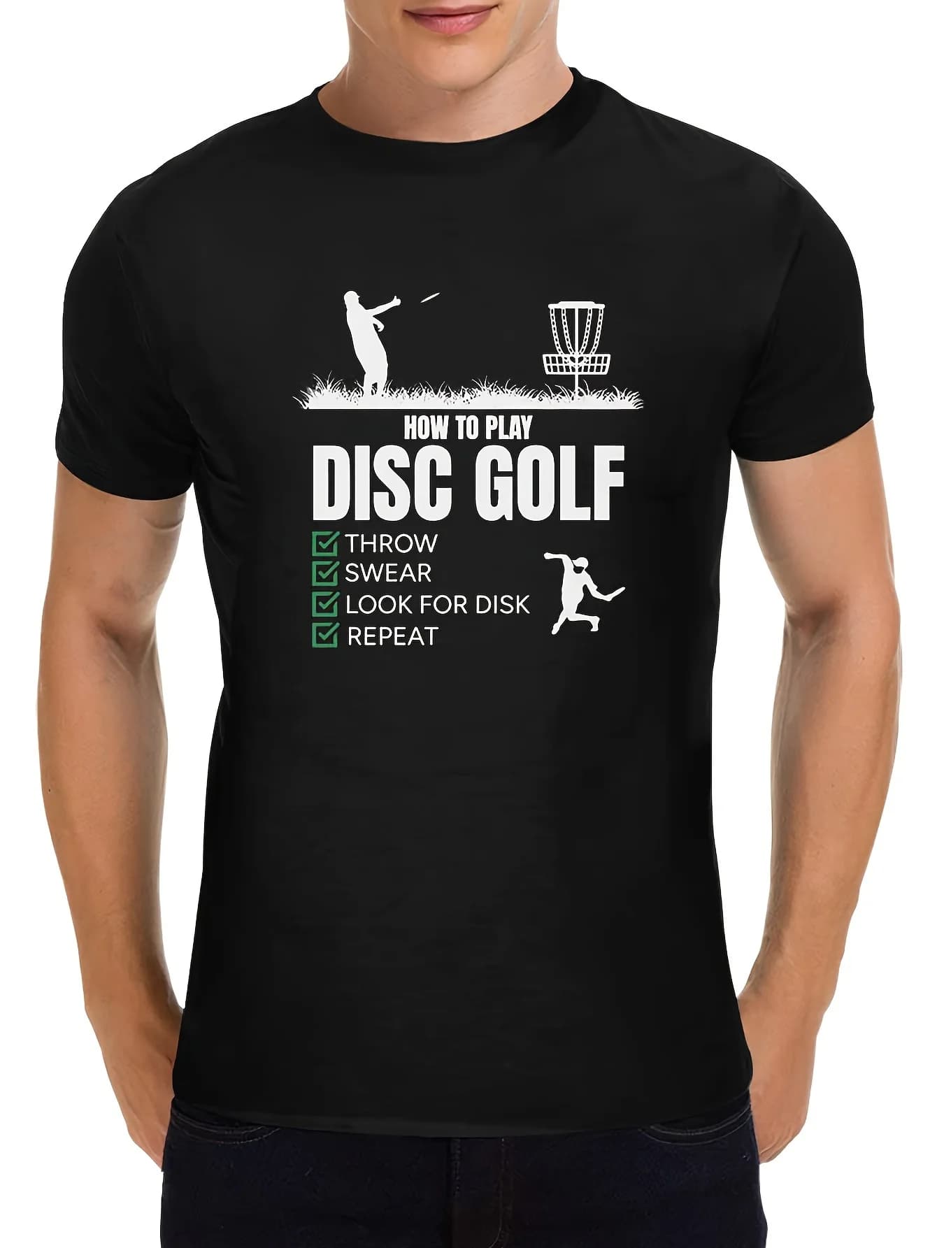 T-shirt da uomo Disc Golf How-To Guide passo dopo passo aperto nella nuova linguetta