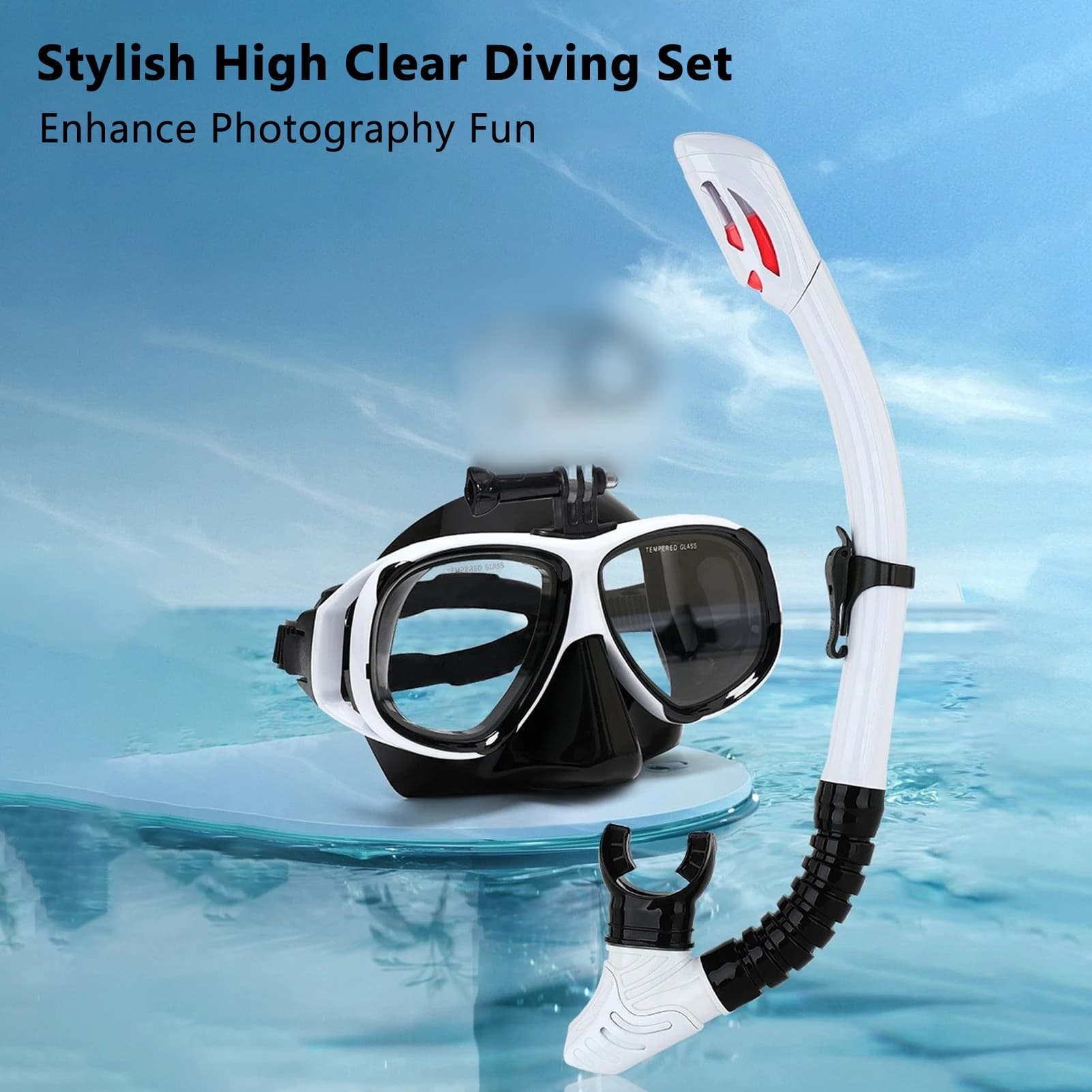 Maschera Subacquea con Supporto per Action Cam, Boccaglio a Secco, Occhialini da Nuoto in Silicone Confortevoli, Set Tubo per Respirazione Facile
